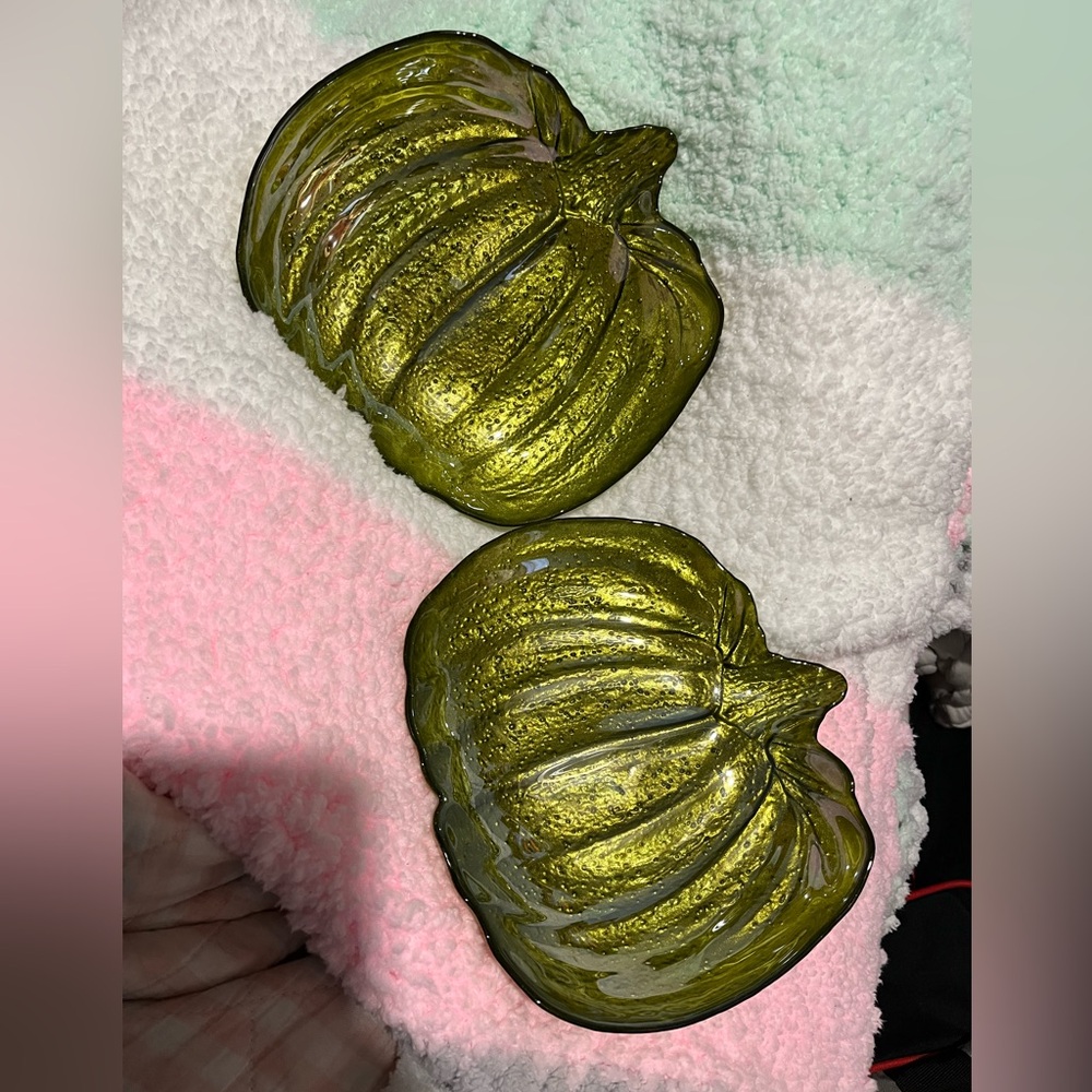 2 Medium - Artisan Green Pumpkin Plates